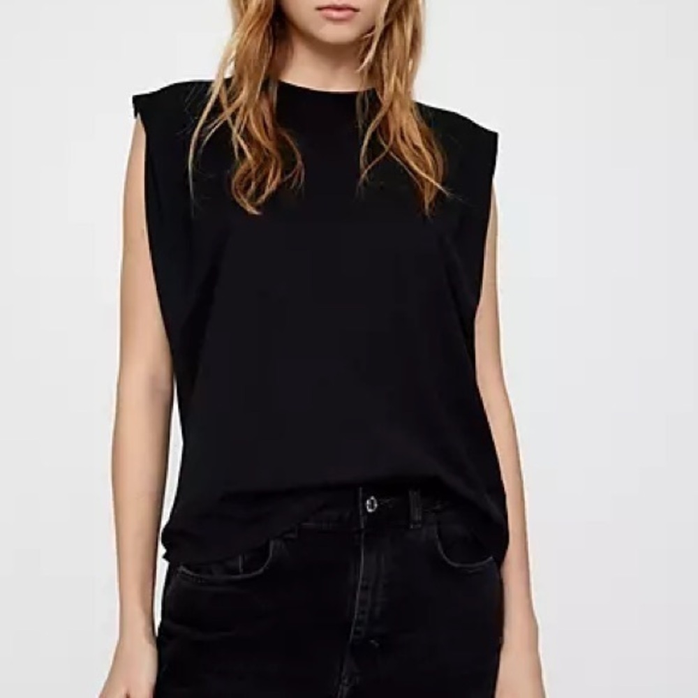 ASOS pull&bear black muscle drop volume shoulder tee t-shirt women L - Picture 1 of 8